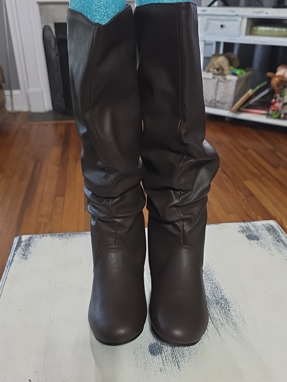 NIB Macy's Jayne Women's Brown Tall Slouchy Boots Faux Leather Pull On Sz 10